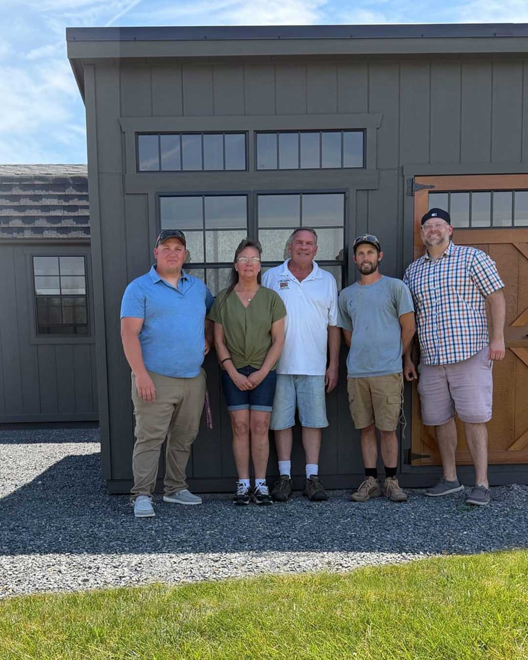 The Shenandoah Sheds team at our White Post, Virginia lot — locally owned, Amish-built sheds and barns since 2013